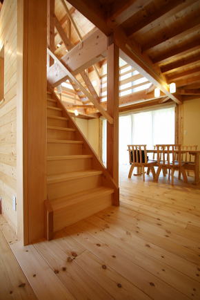 アトラクションみたいな空中階段の家　仕切りが少なく開放感抜群の木の家　所沢市事例写真