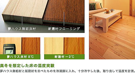 自然素材の家　標準仕様は全て無垢の床材
